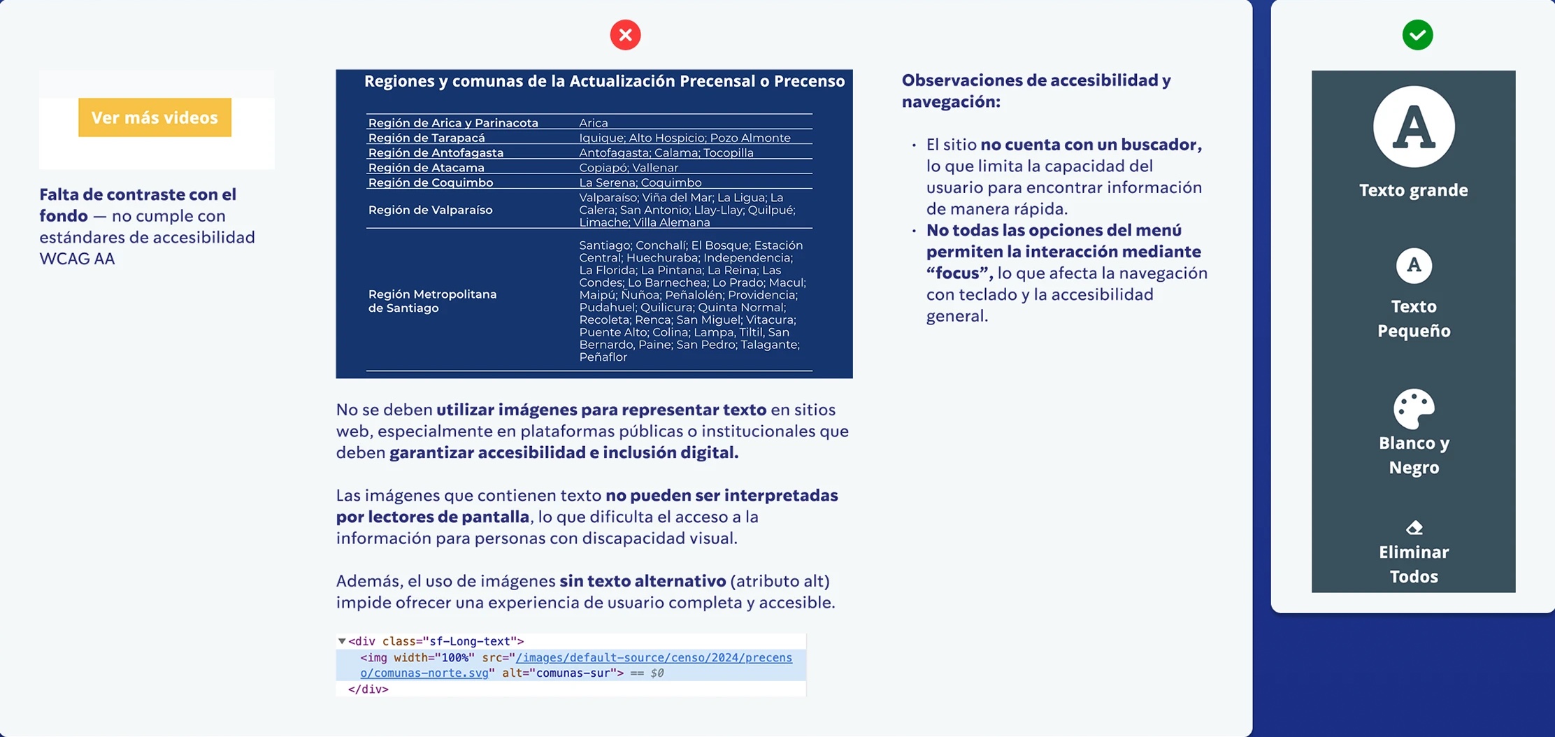 Observaciones de accesibilidad y navegación