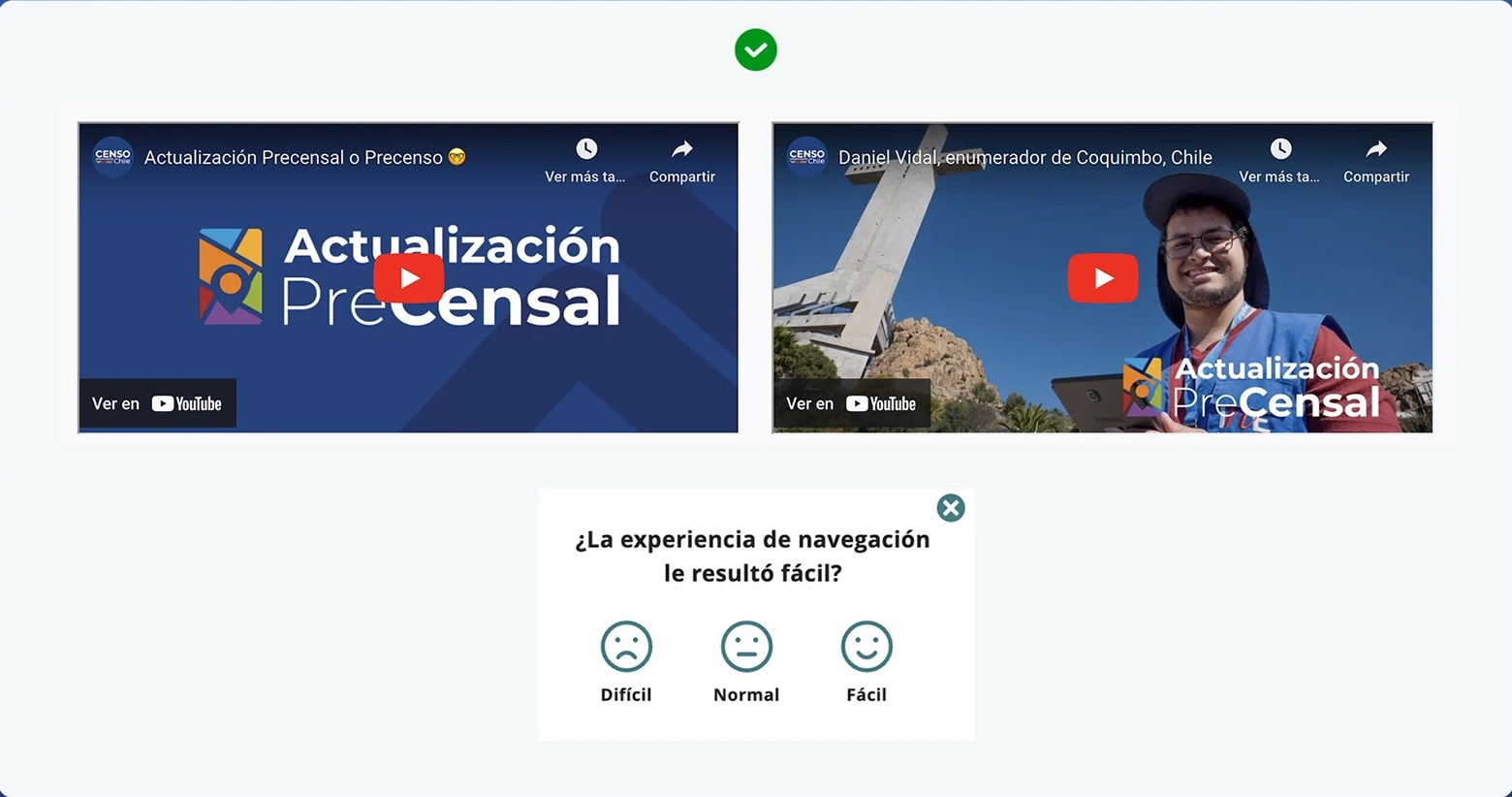 Videos de YouTube integrados y encuesta de experiencia