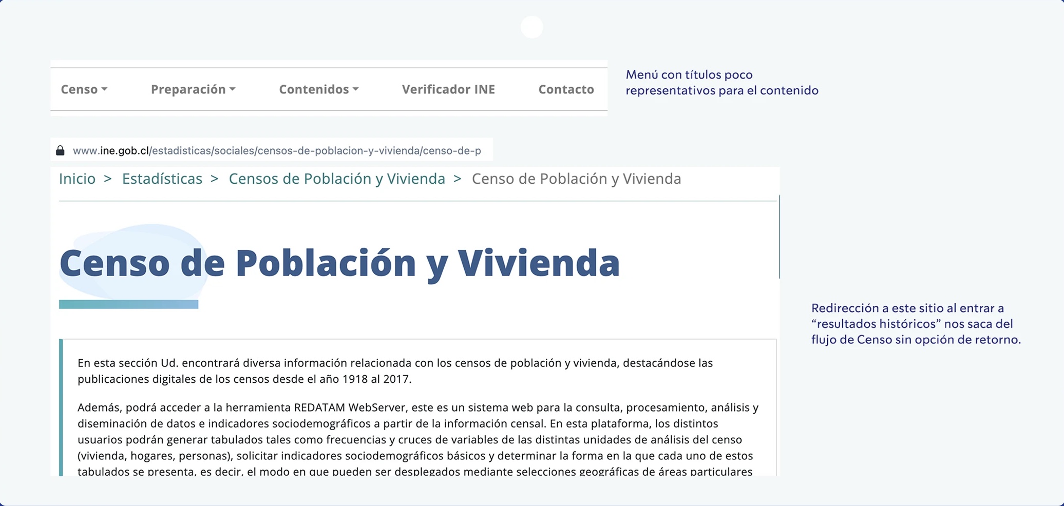 Menú con títulos poco representativos y redirección desde Resultados históricos