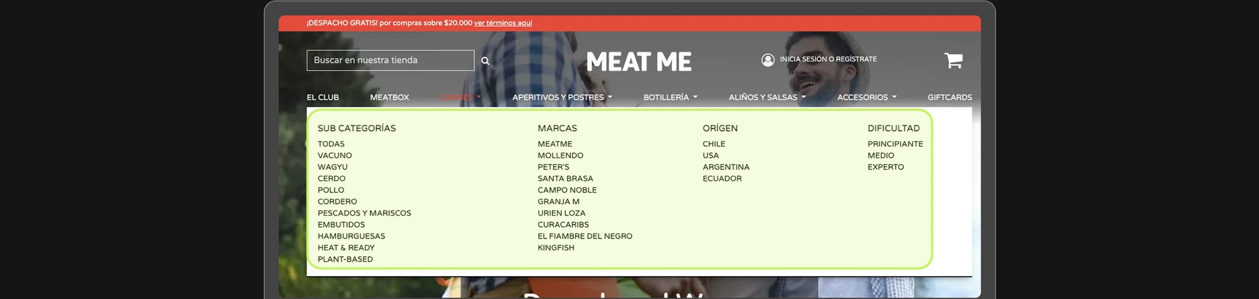 Ejemplo de menú jerarquizado en un sitio de la competencia
